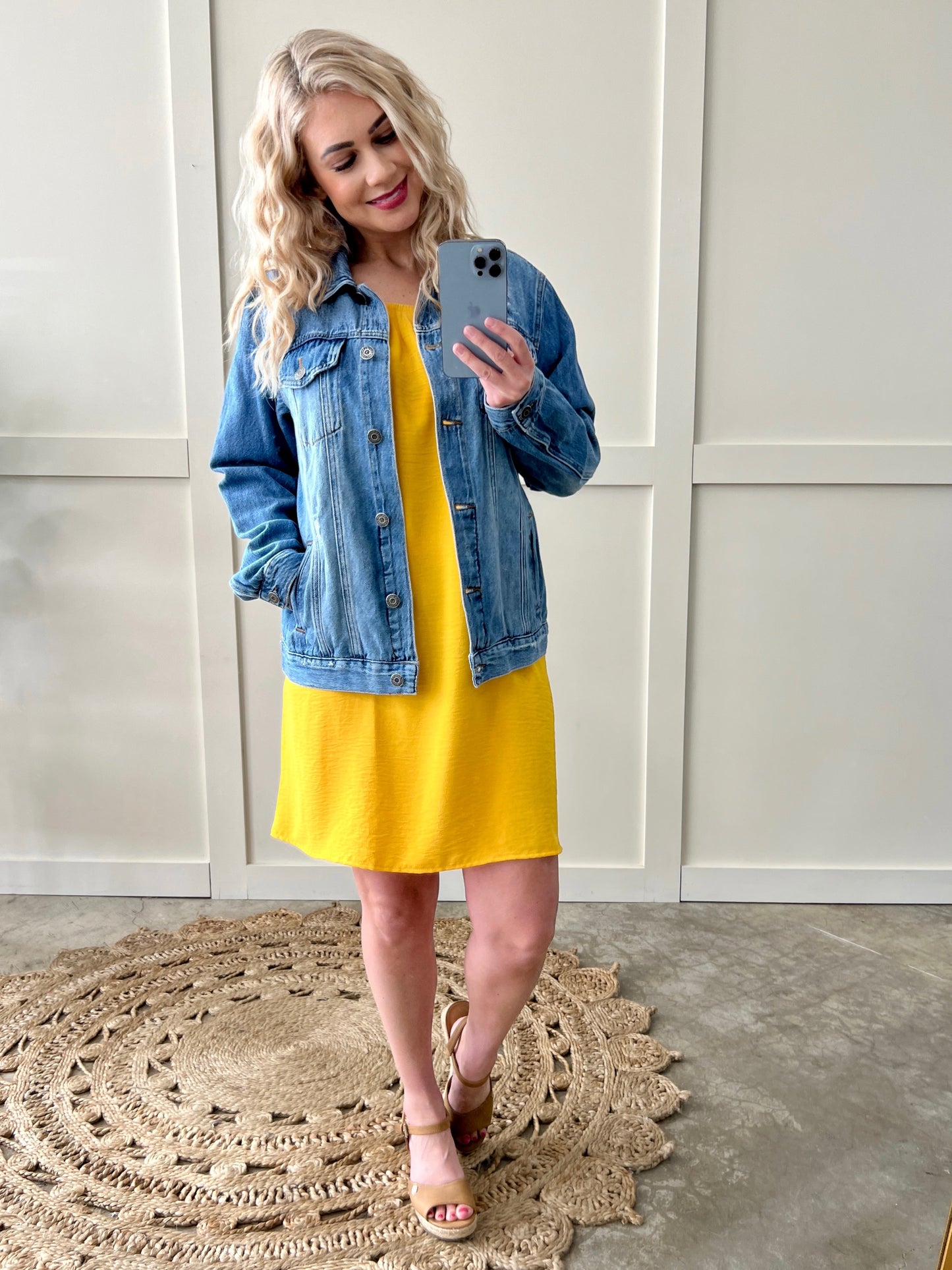 Sunshine Yellow Balloon Sleeve Lined Dress