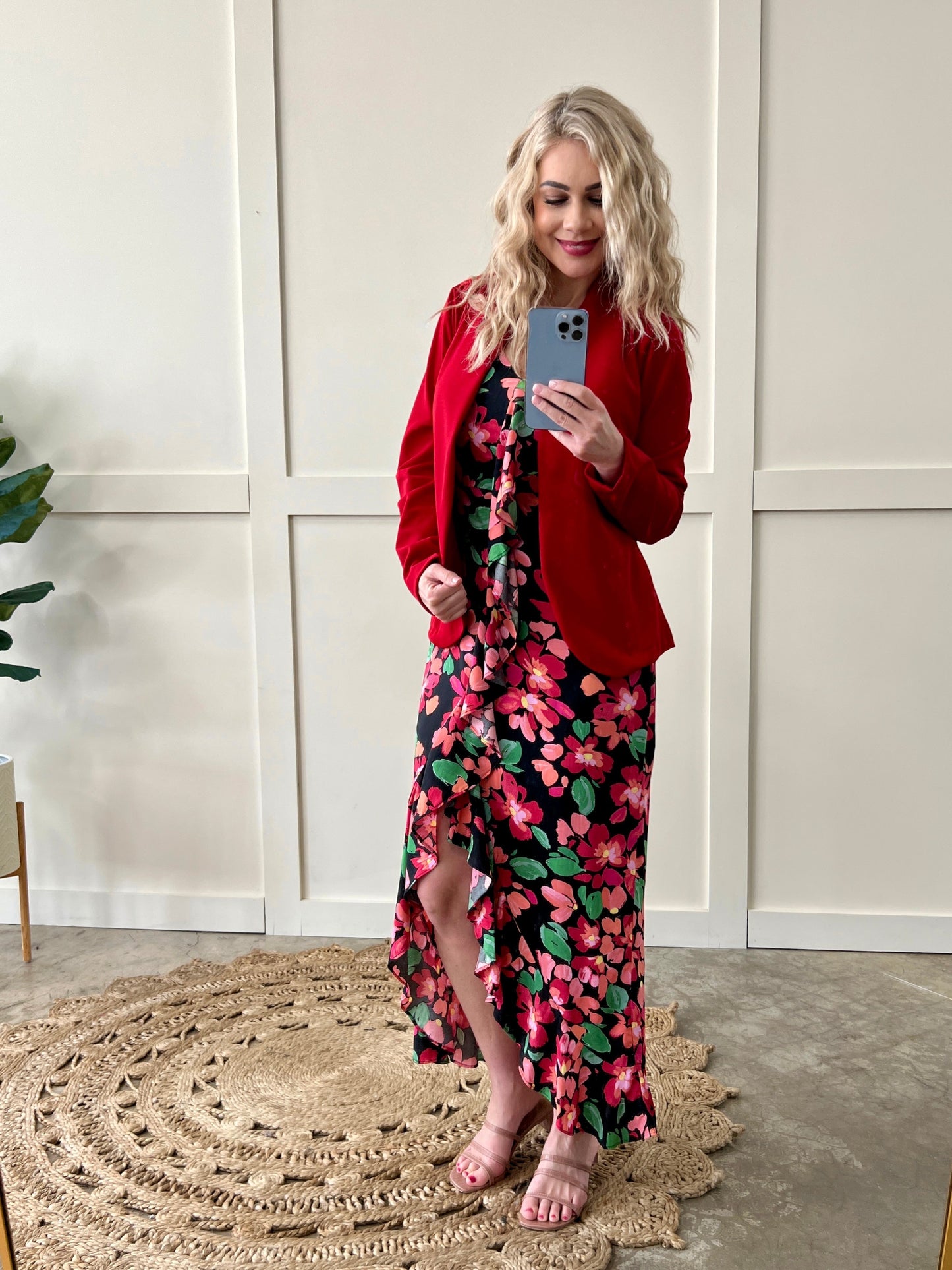 Ruffle Front Dress in Midnight Pink Florals