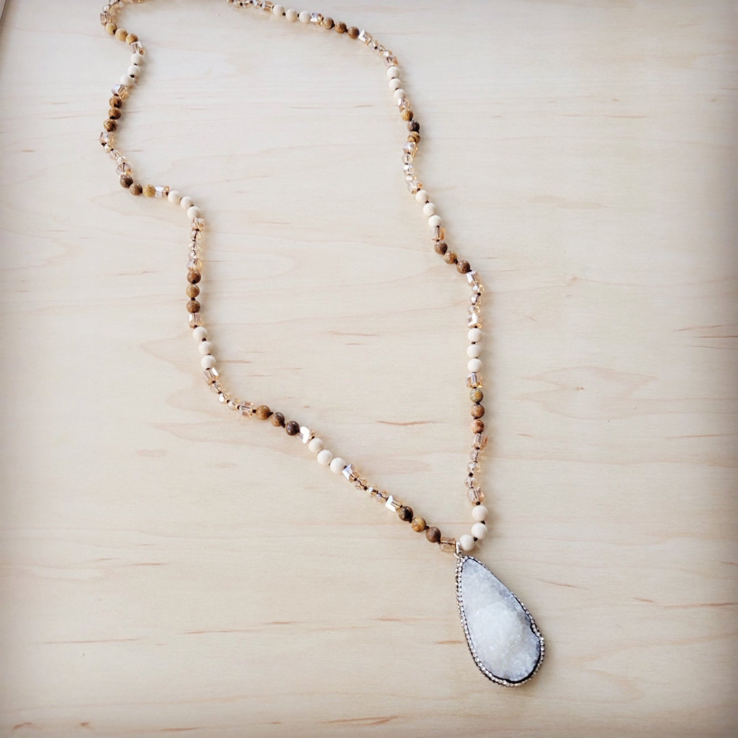**Picture Jasper Beaded Necklace w/ Druzy Pendant 262v