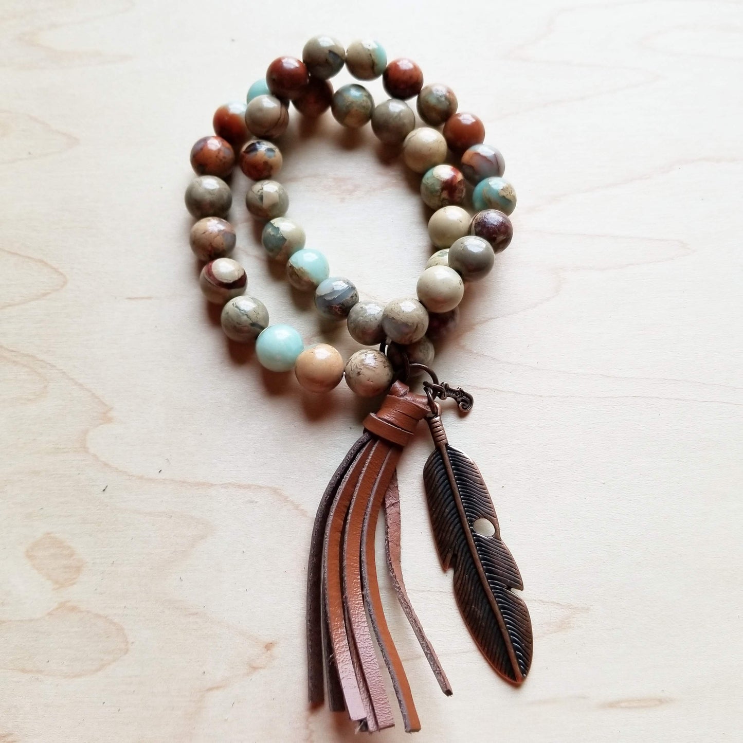**Aqua Terra Jasper Beaded Bracelet w/ Tassel 019H