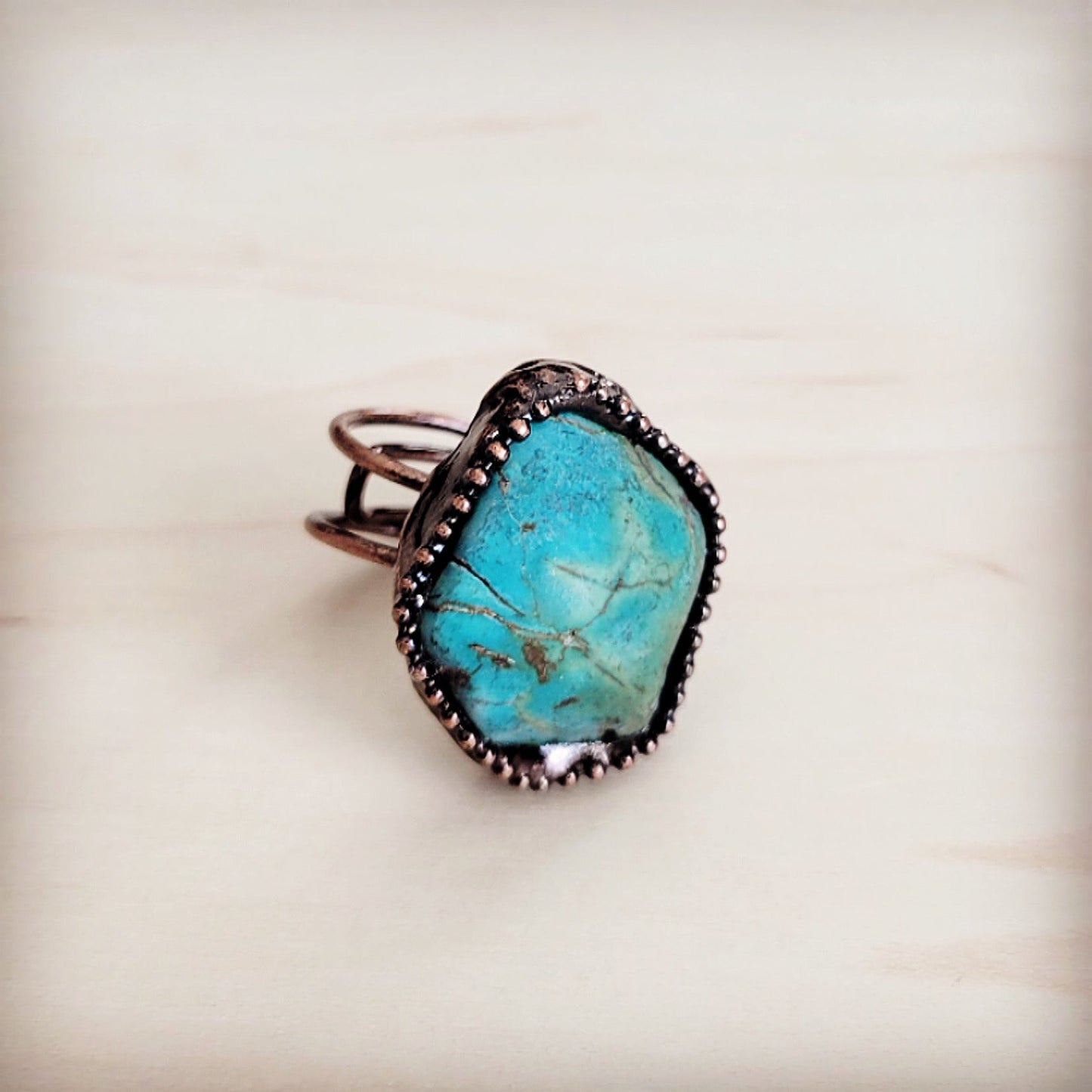 Natural Turquoise Ring Set in Antique Copper 012ab