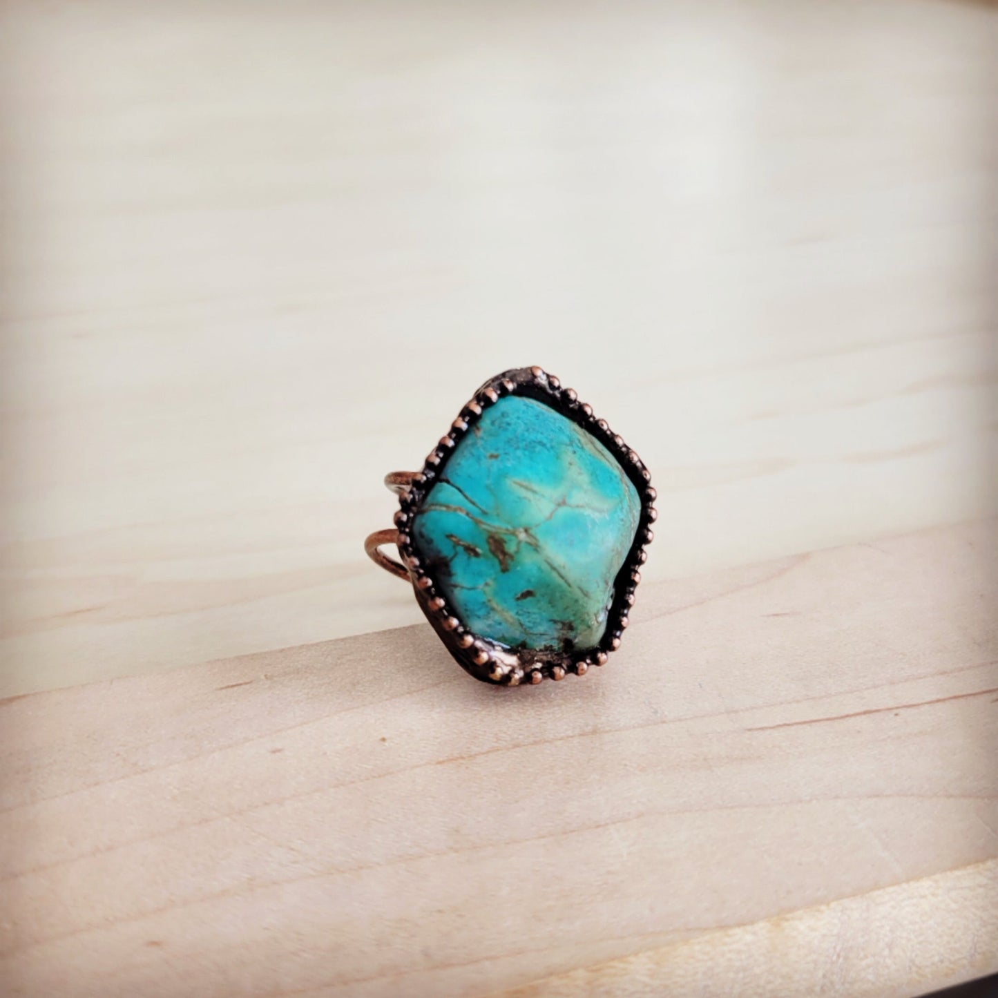 Natural Turquoise Ring Set in Antique Copper 012ab