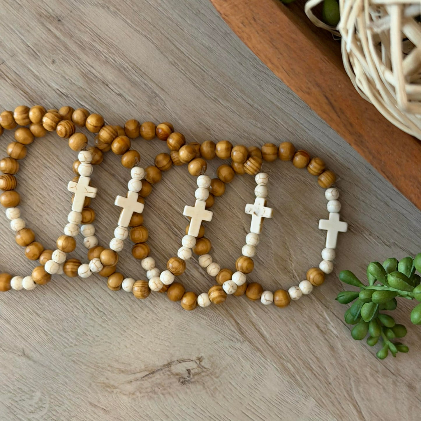 Wood & White Turquoise Cross Jewelry Junkie Bracelet