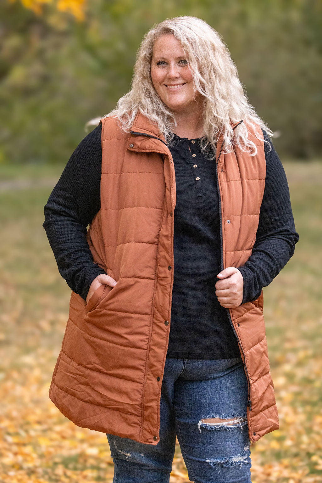 IN STOCK Harlow Long Vest - Cinnamon FINAL SALE