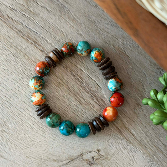 Multi-Colored Turquoise and Wood Stretch Jewelry Junkie Bracelet