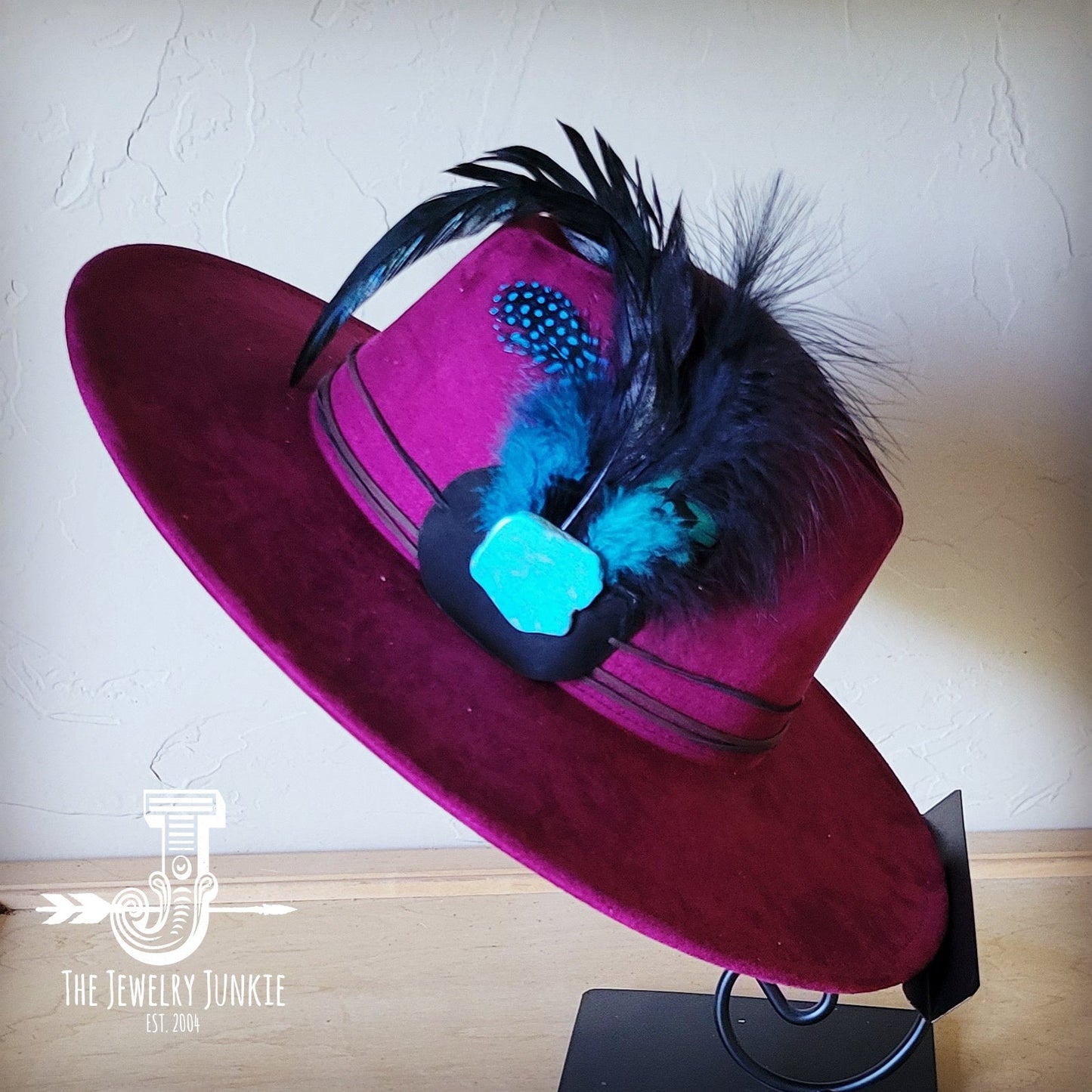 Marabou Blue Spotted Feather & Turquoise Slab Hat Band + Choice of Hat 986a