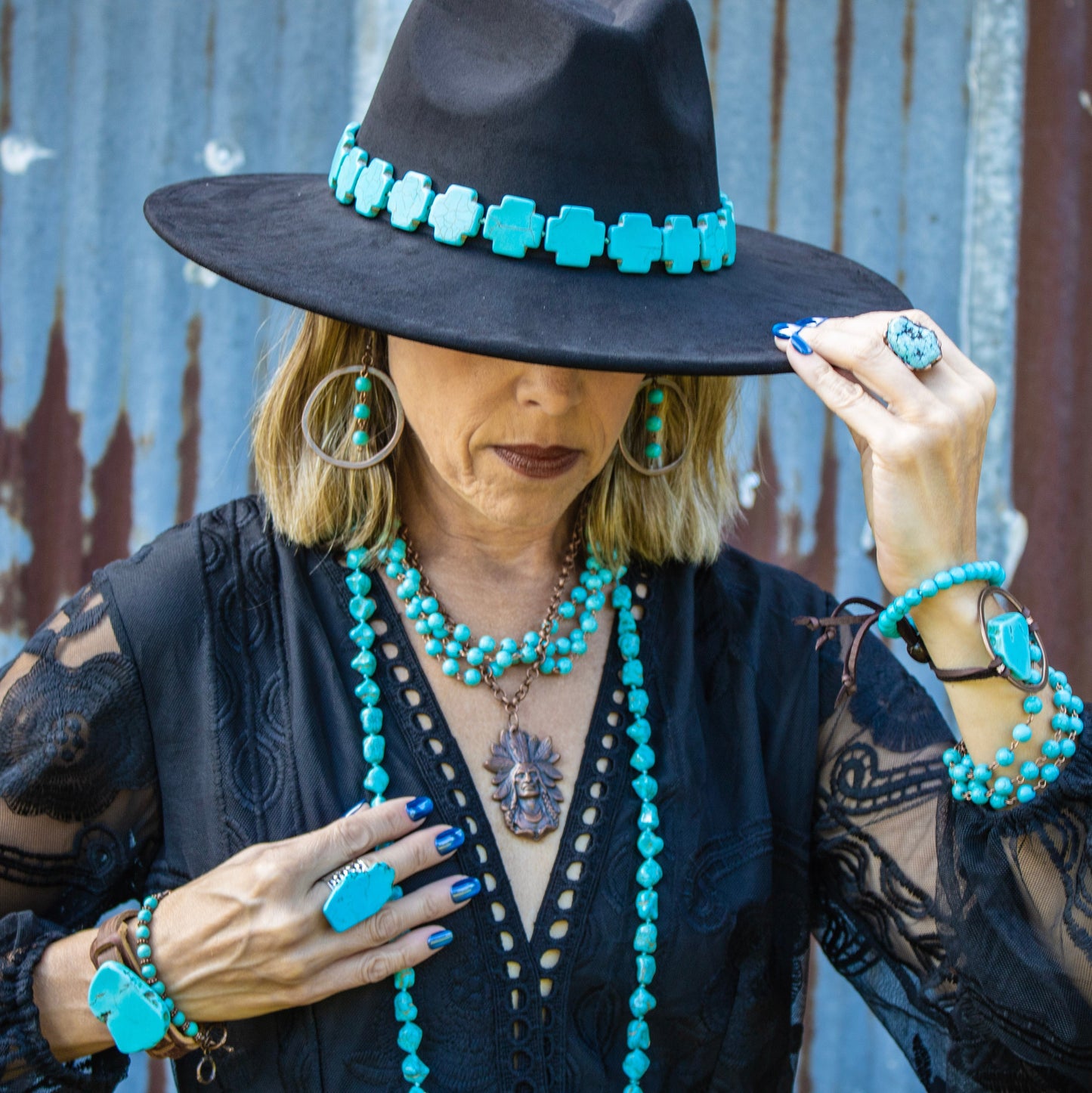 Blue Turquoise Slab Cocktail Statement Ring 012h