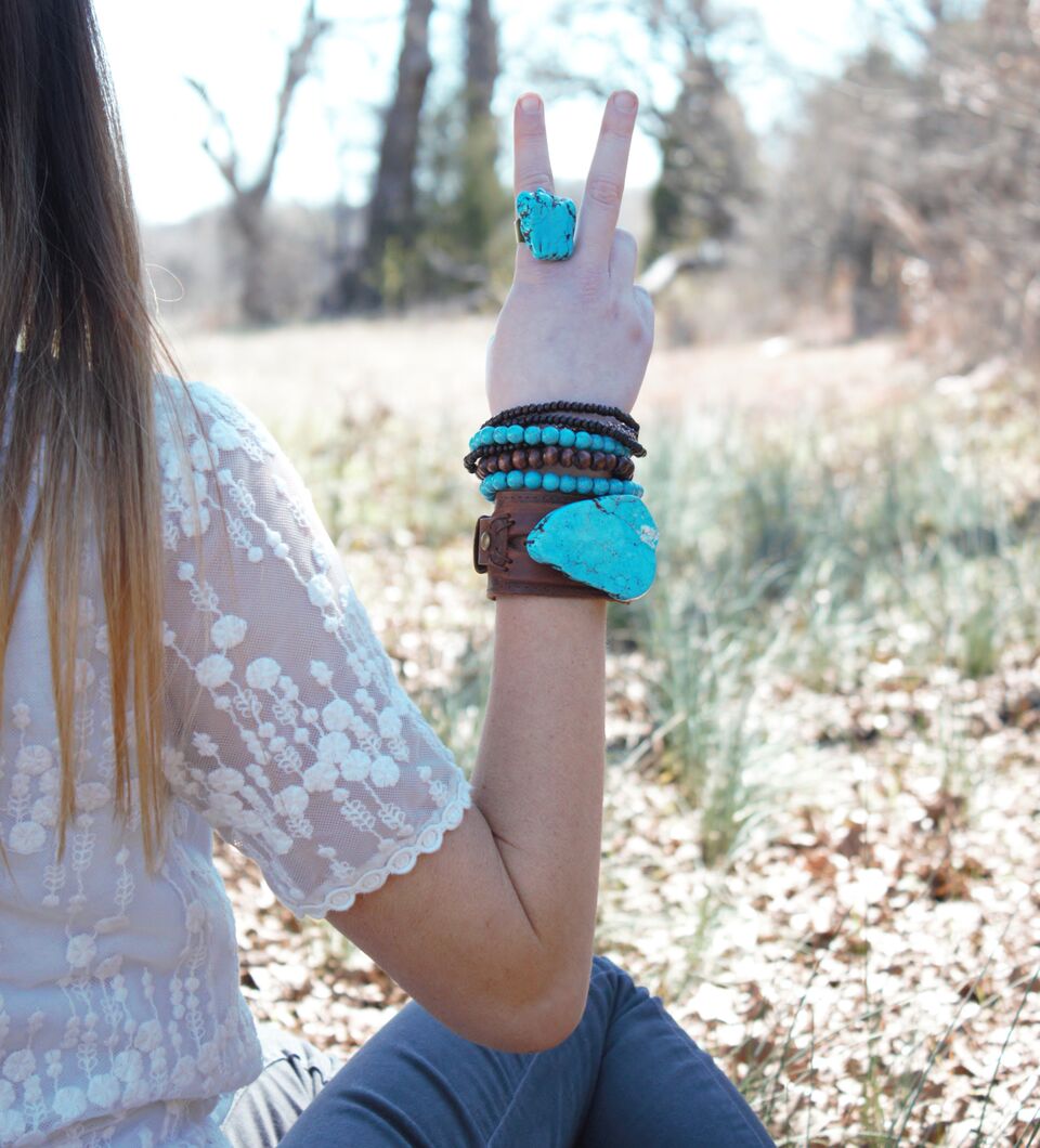 Blue Turquoise Slab Cocktail Statement Ring 012h