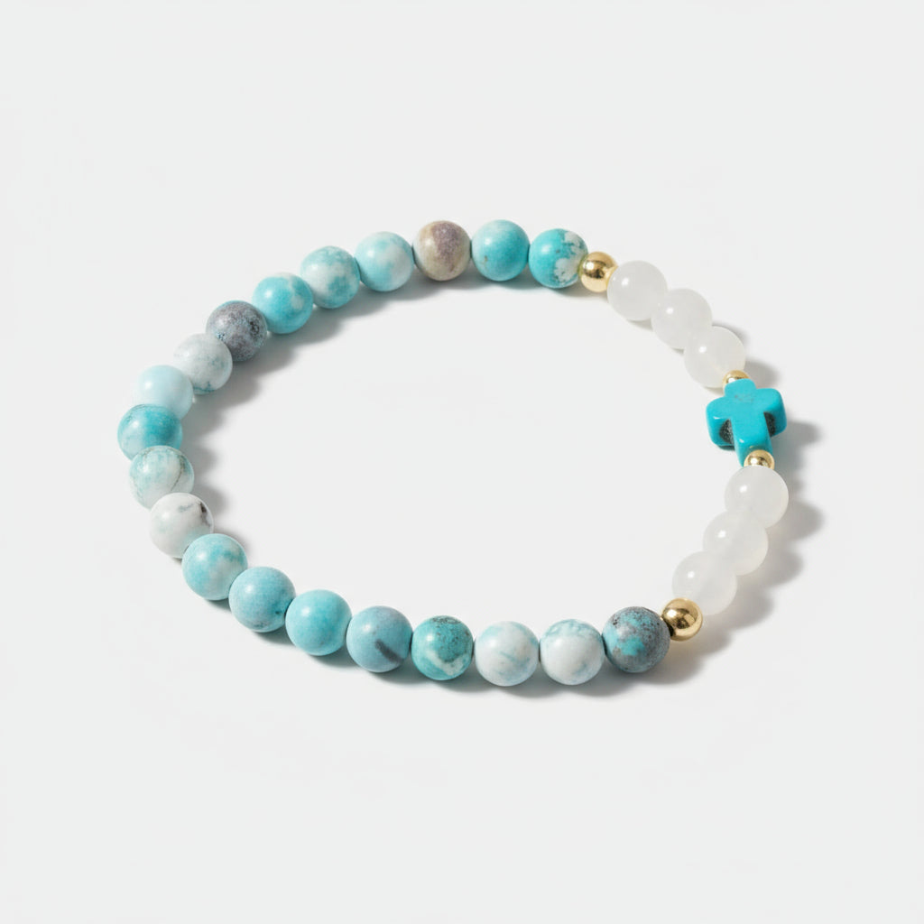 **Natural Jade and Howlite Beaded Stretch Breacelet 806w