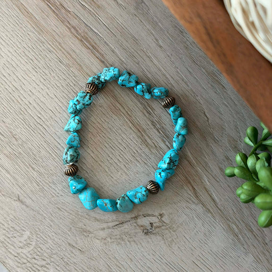 Genuine Natural Turquoise Beaded Bracelet w/ Copper Jewelry Junkie Bracelet