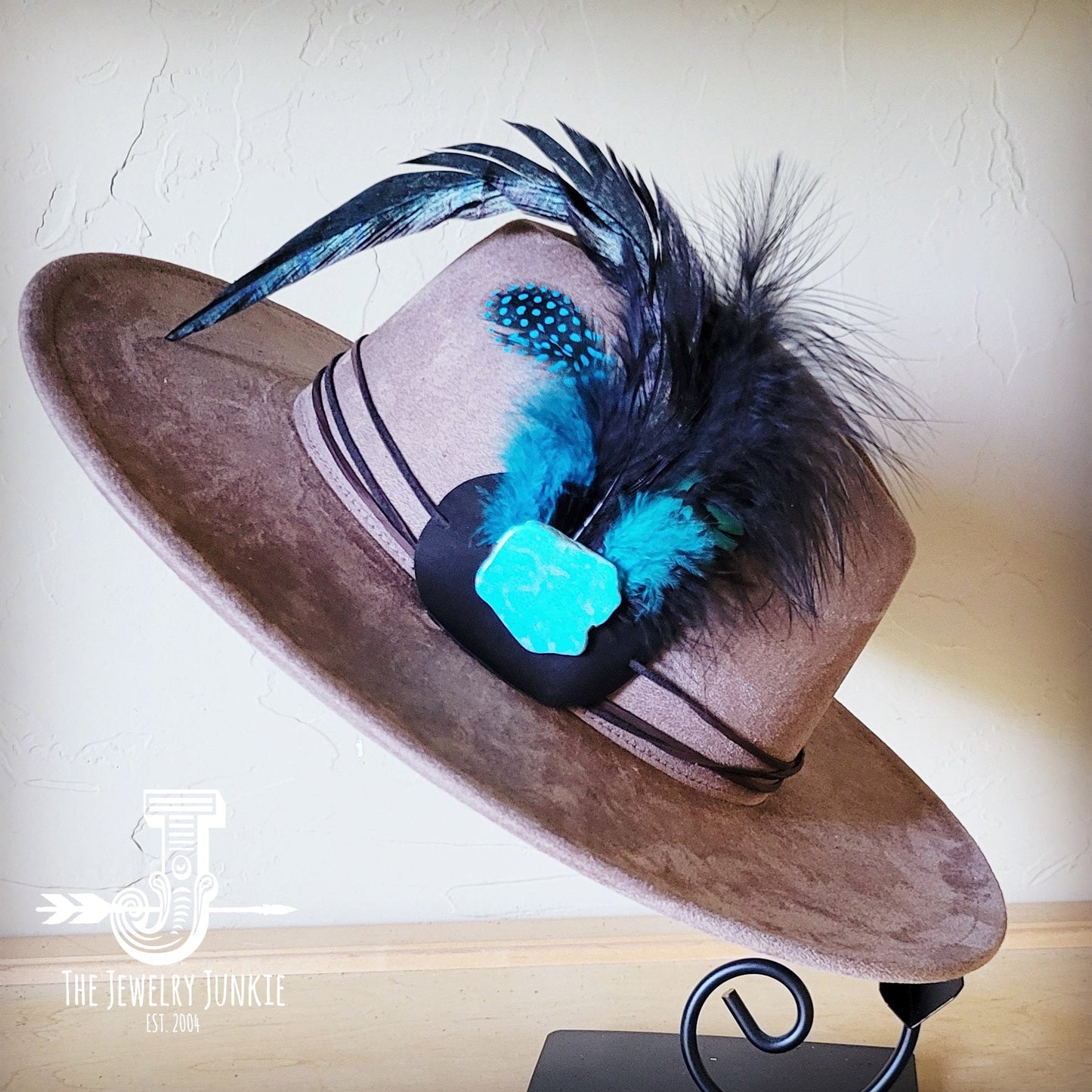 Marabou Blue Spotted Feather & Turquoise Slab Hat Band + Choice of Hat 986a
