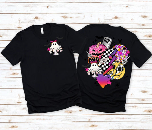 Retro Halloween Graphic Tee - Double Sided