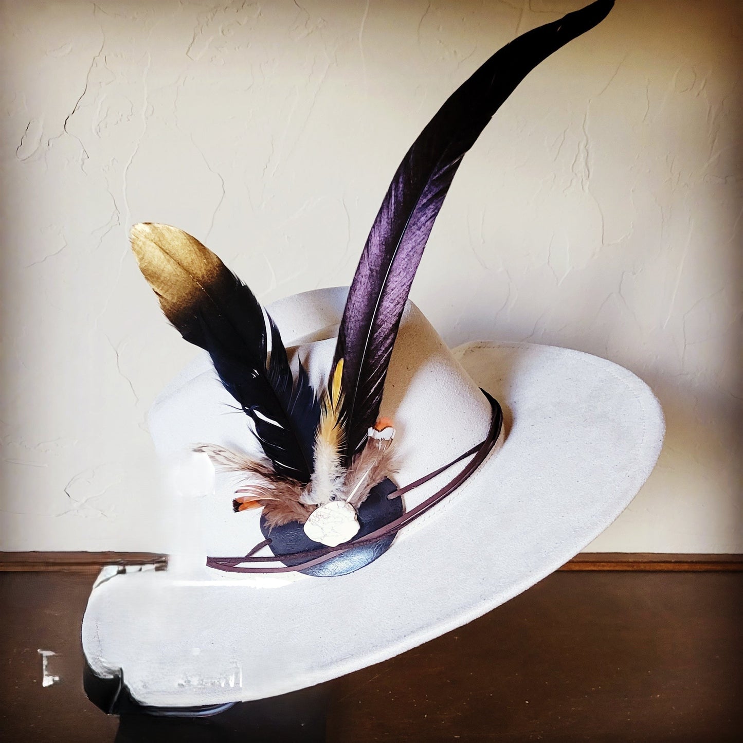 Long Black Gold Feather & Turquoise Slab Hat Band + Choice of Hat 986e