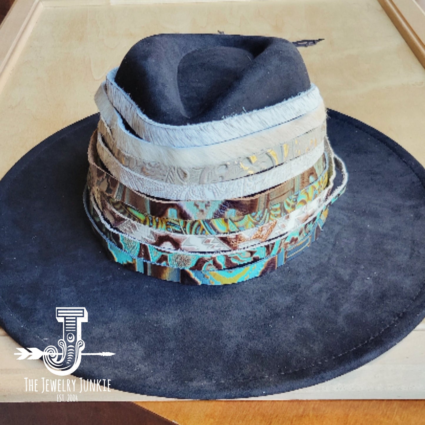 **Turquoise Metallic Embossed Leather Hat Band Only 950q