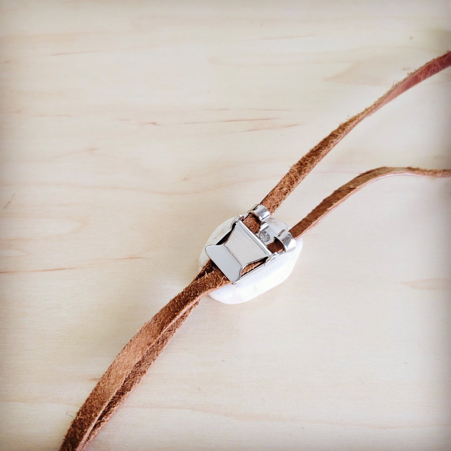 Leather Lariat Boho Necklace w/ White Turquoise Slab 264h