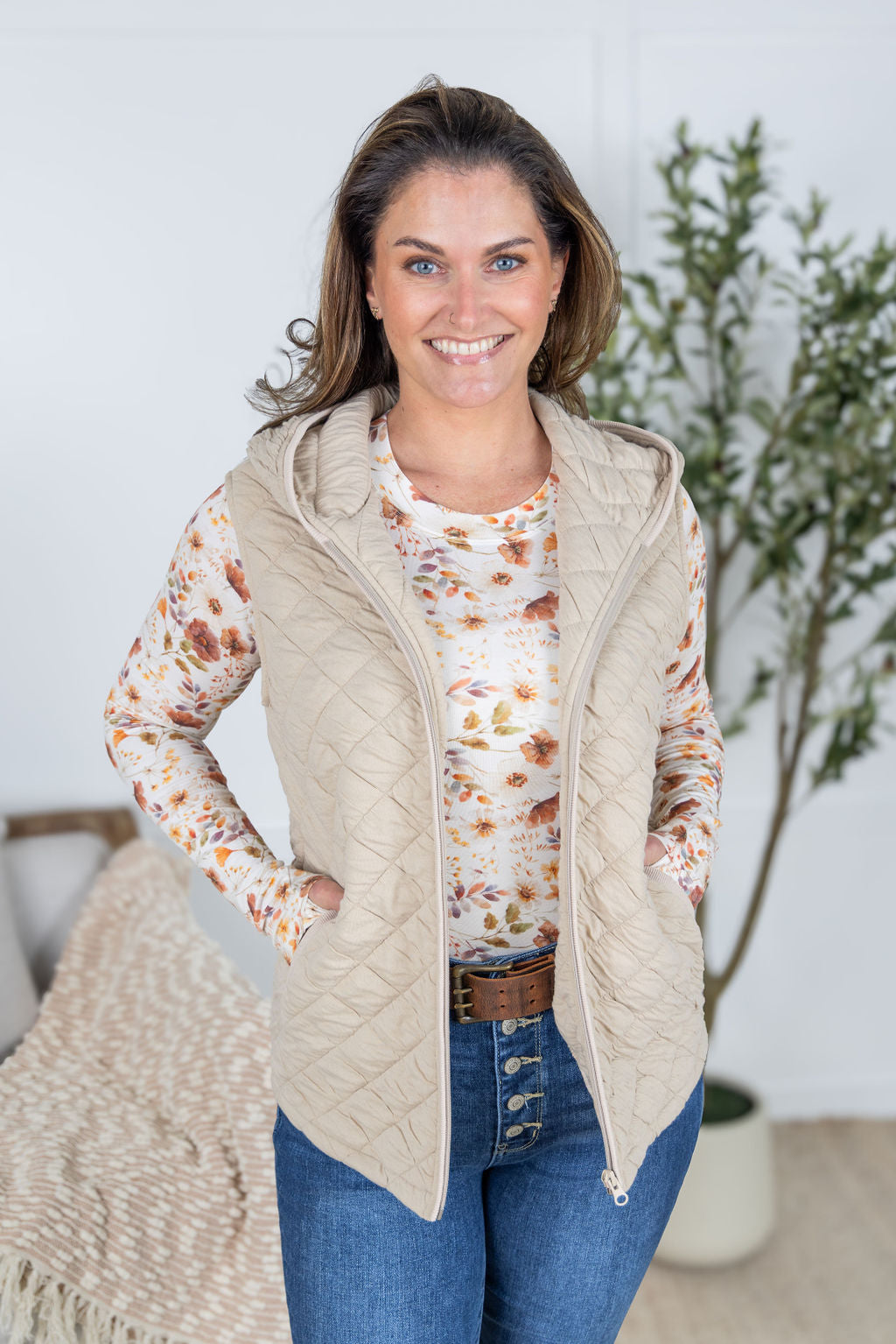 IN STOCK Heather Hooded Vest - Beige FINAL SALE