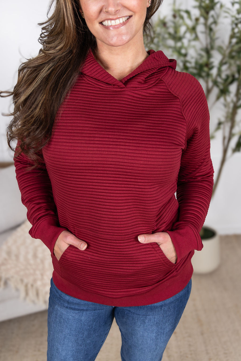 IN STOCK Tatum Textured Pullover Hoodie - Burgundy FINAL SALE