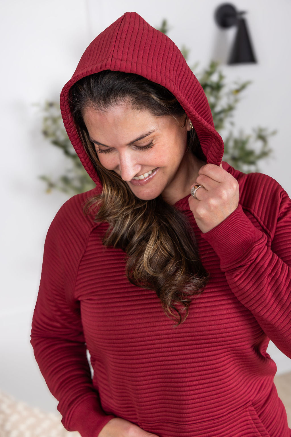 IN STOCK Tatum Textured Pullover Hoodie - Burgundy FINAL SALE