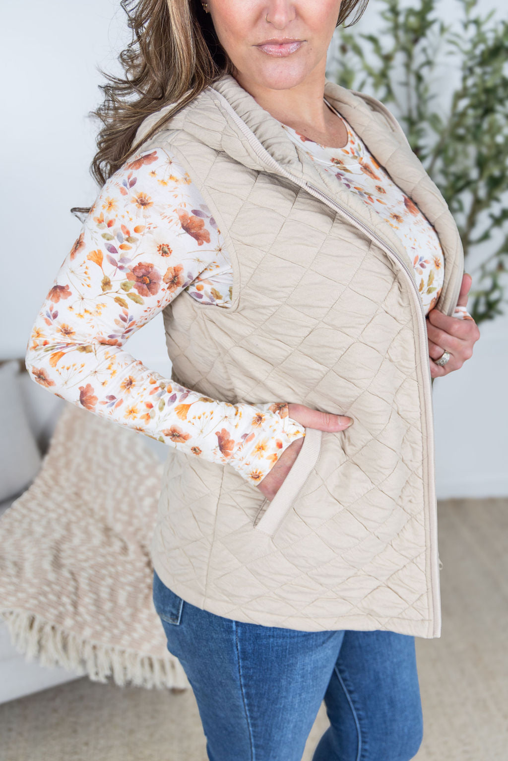 IN STOCK Heather Hooded Vest - Beige FINAL SALE