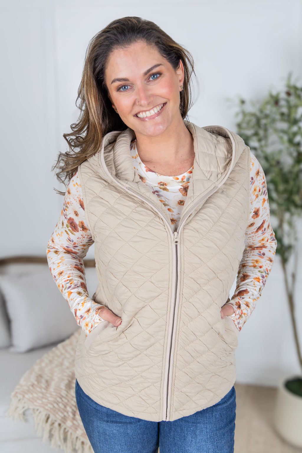 IN STOCK Heather Hooded Vest - Beige FINAL SALE