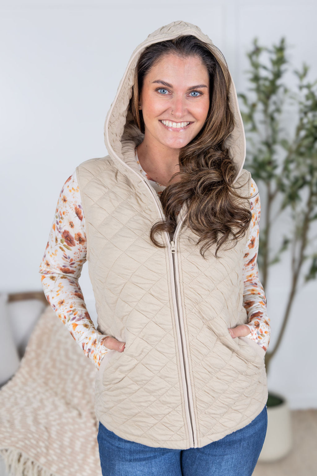 IN STOCK Heather Hooded Vest - Beige FINAL SALE