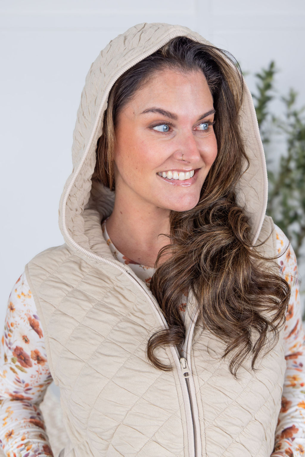 IN STOCK Heather Hooded Vest - Beige FINAL SALE