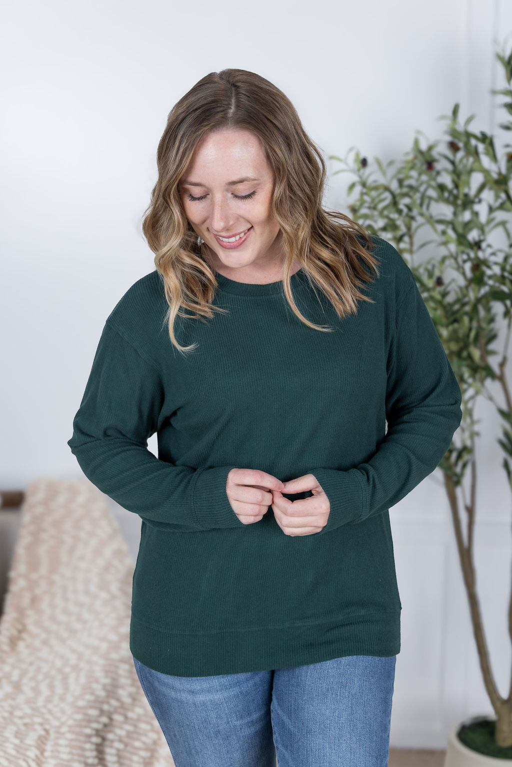 IN STOCK Corrine Ribbed Pullover Top - Hunter Green