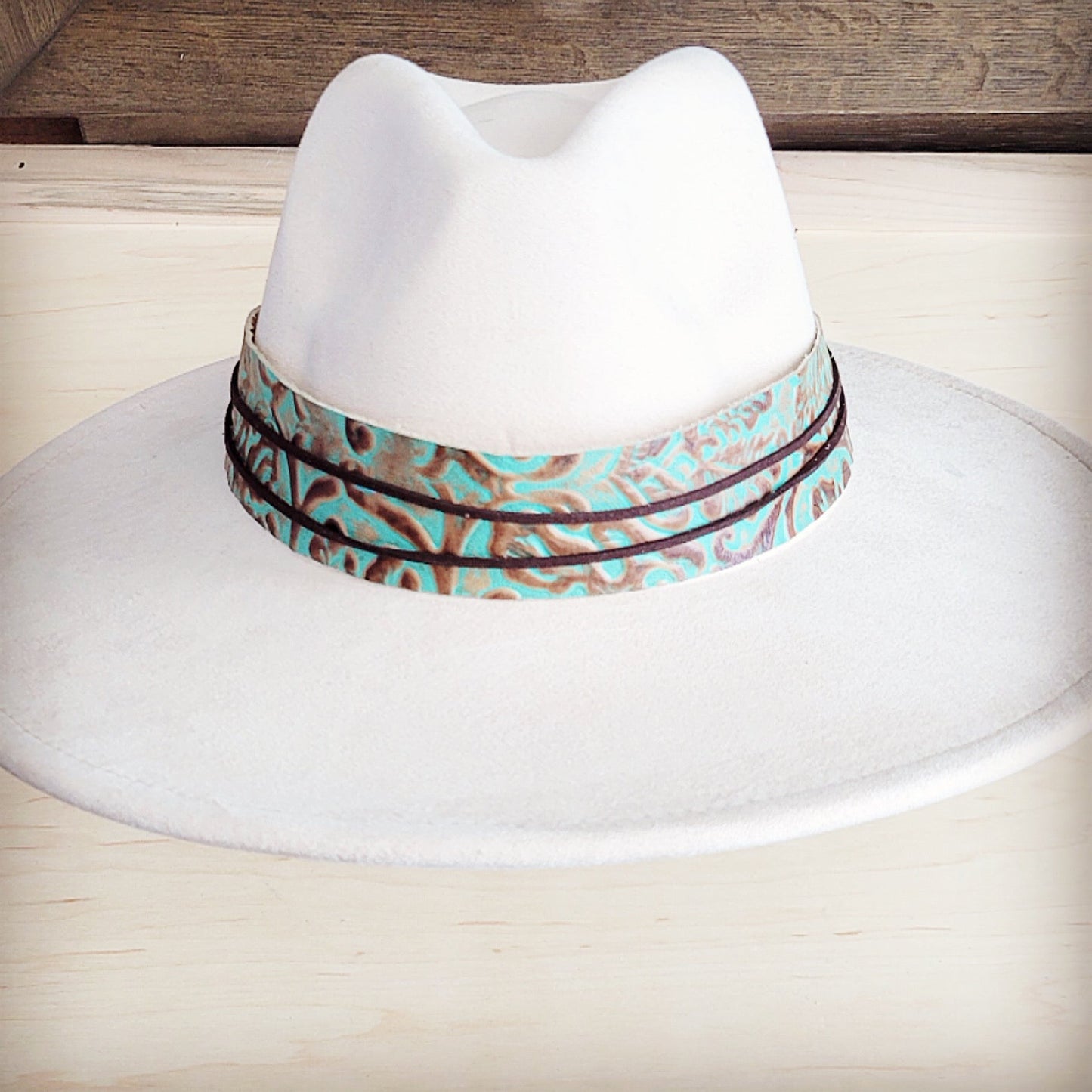 Wide Genuine Leather Cowboy Turquoise Hat Band Only 953u