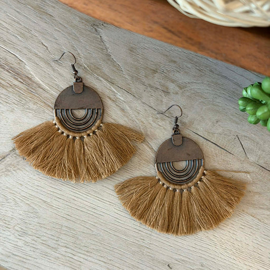 Tan Fan Tassel Jewelry Junkie Earrings