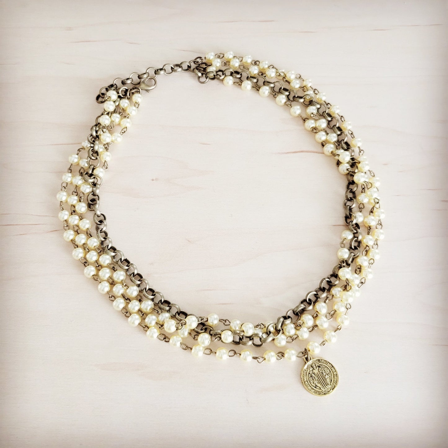 Champagne Pearl Beaded Collar Necklace w/ Pendant 263x