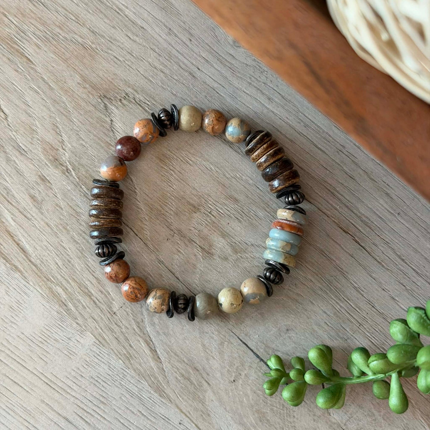 Aqua Terra, Bronze and Wood Stretch Jewelry Junkie Bracelet