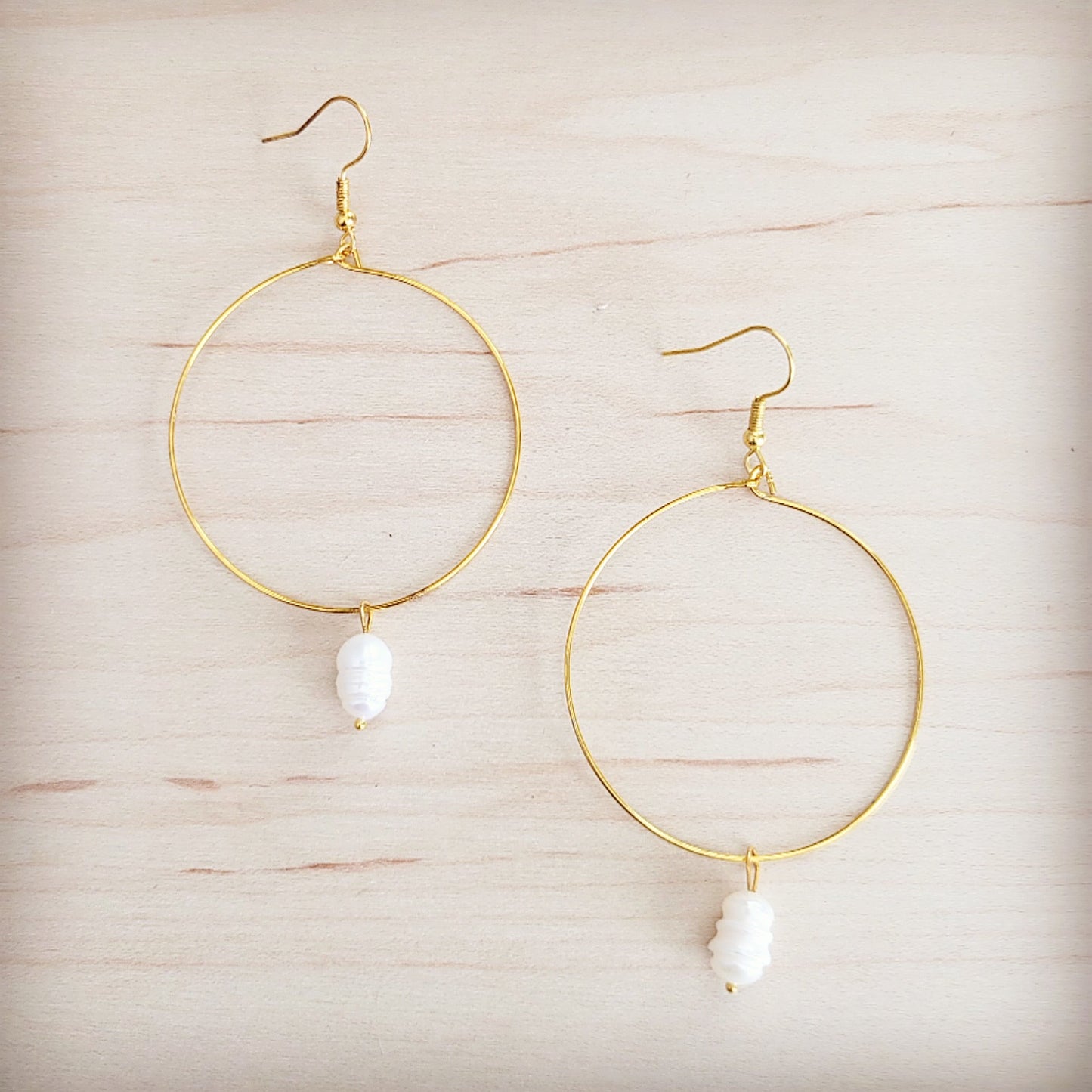 Beaded Hoop Earrings- Freshwater Pearl Dangle 200bf