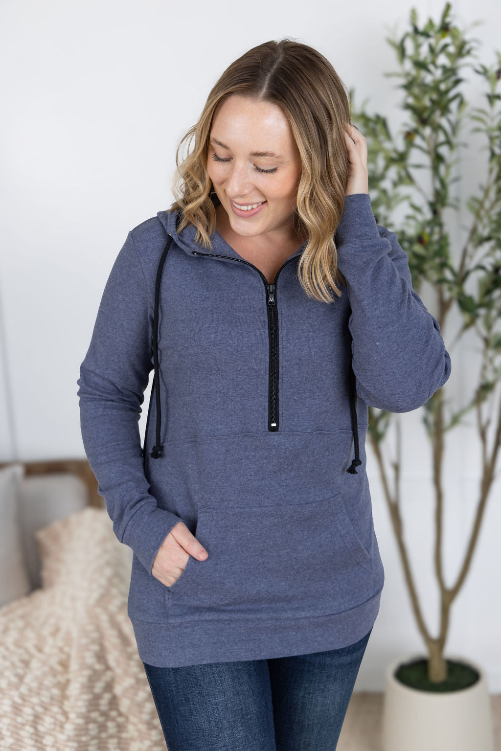 IN STOCK Pixie Pocket Halfzip Hoodie - Heathered Navy FINAL SALE