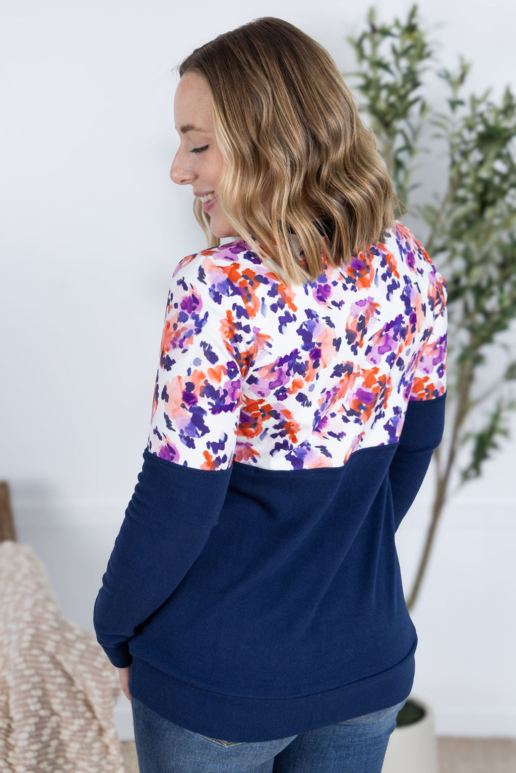 IN STOCK Natalie Pullover - Autumn Purple Abstract and Navy FINAL SALE
