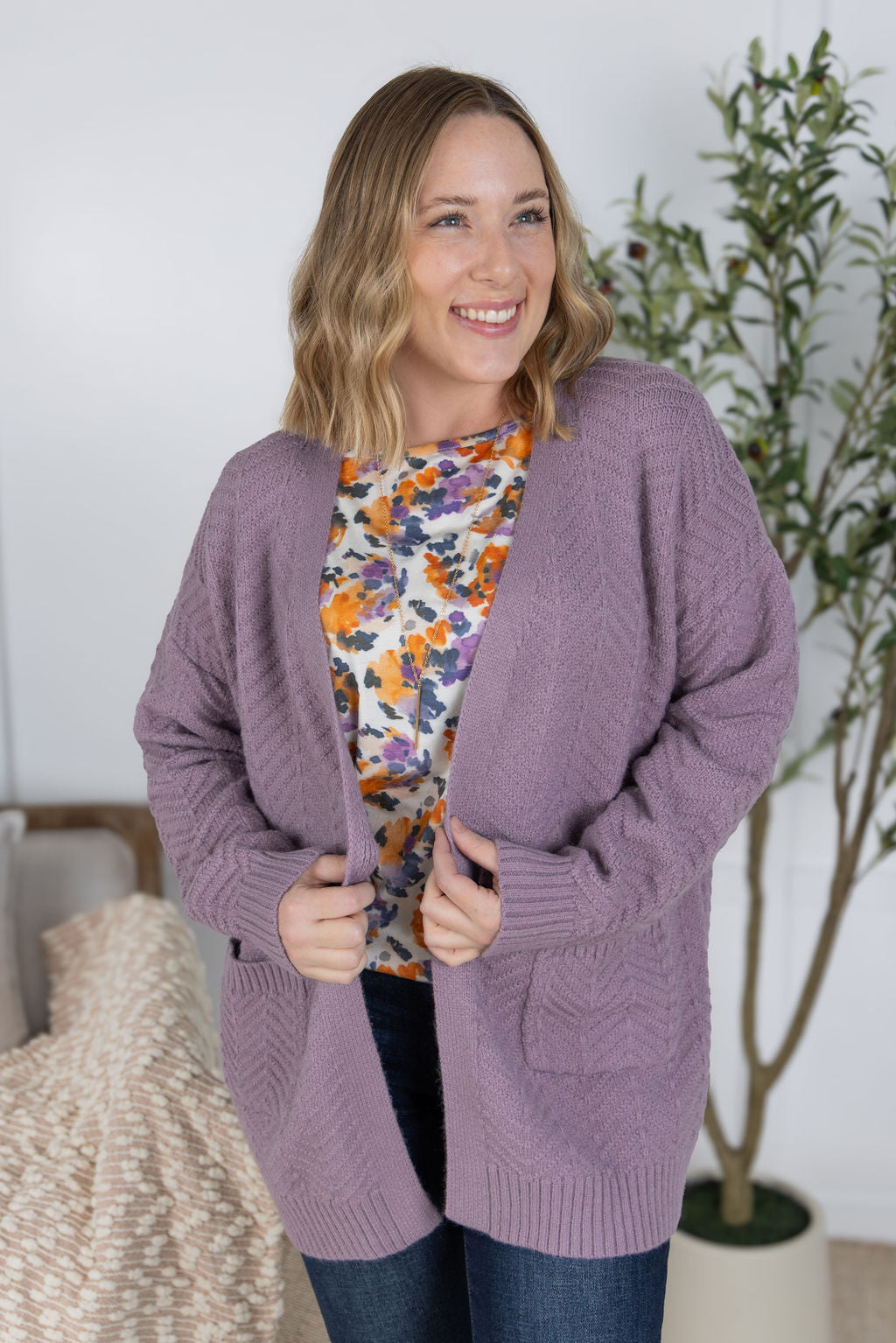 IN STOCK Billie Open Knit Cardigan - Dusty Purple FINAL SALE