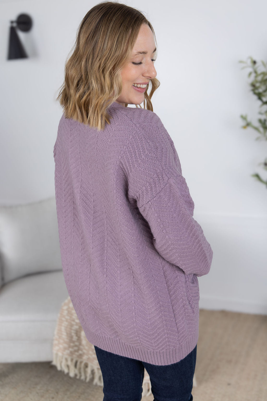 IN STOCK Billie Open Knit Cardigan - Dusty Purple FINAL SALE