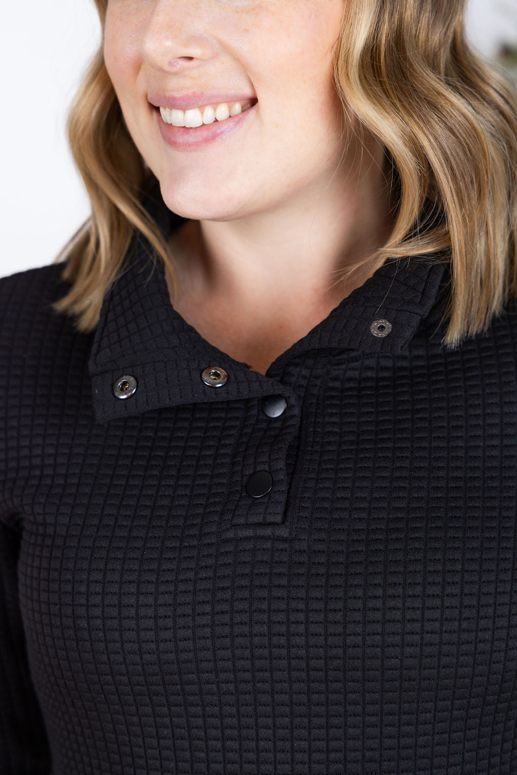 IN STOCK Whitley Waffle Snap Pullover - Black FINAL SALE
