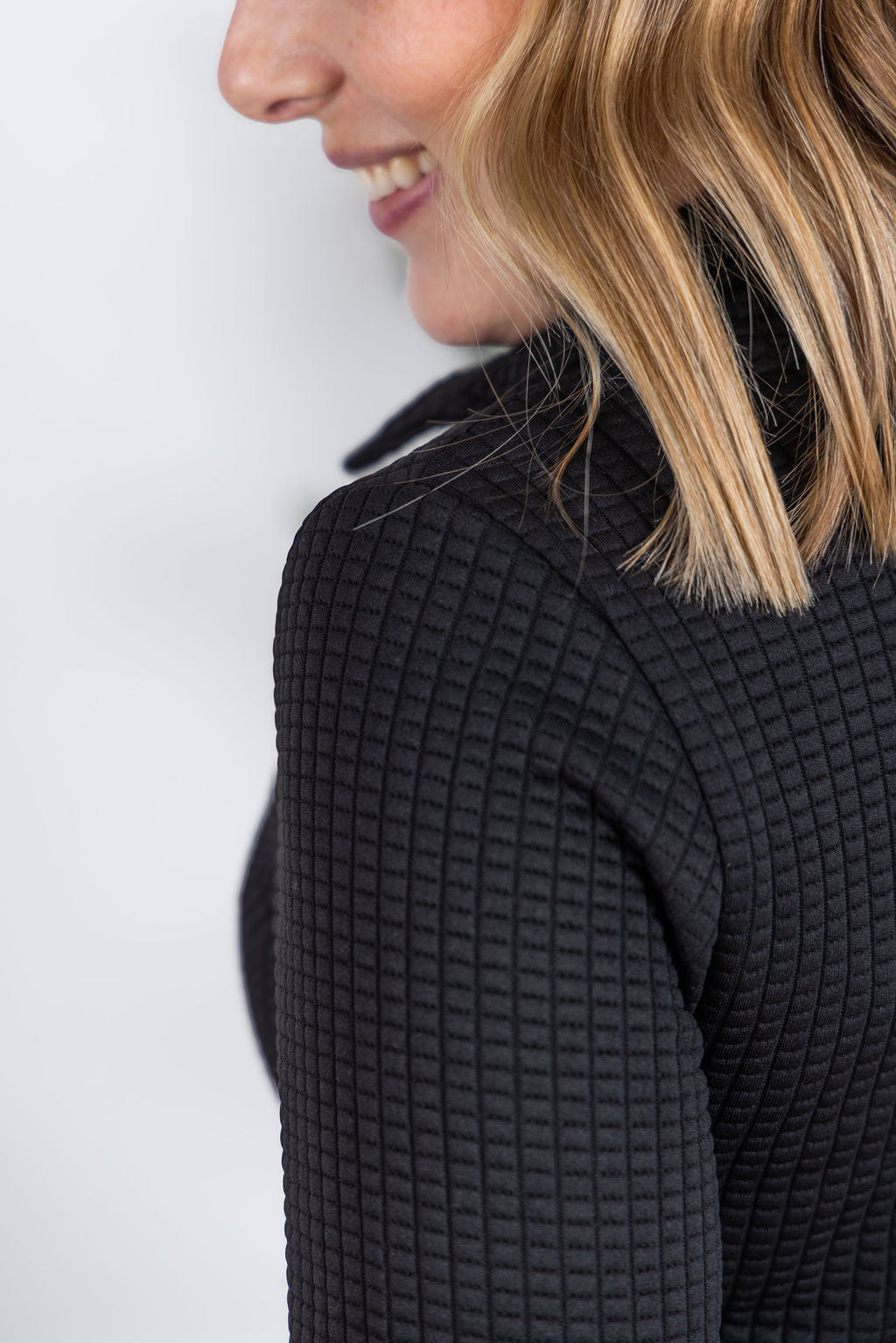 IN STOCK Whitley Waffle Snap Pullover - Black FINAL SALE