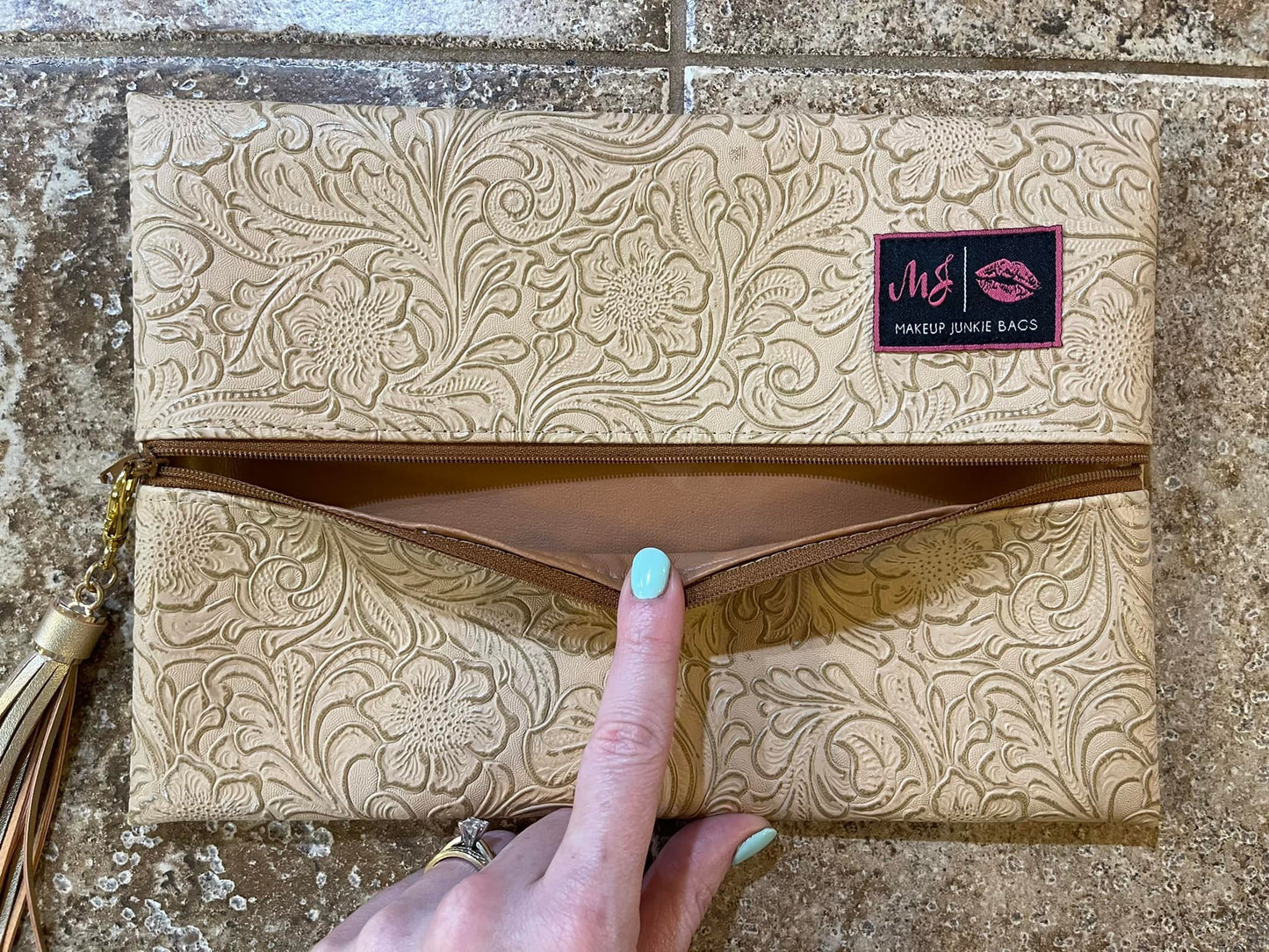 Tan Tooled Turnkey Junkie Bag