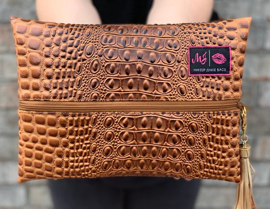 Bubble Gator Cognac Makeup Junkie Bag