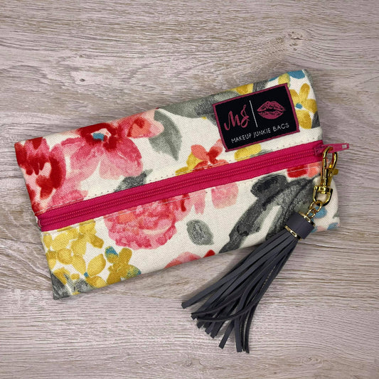Coral Floral Makeup Junkie Bag