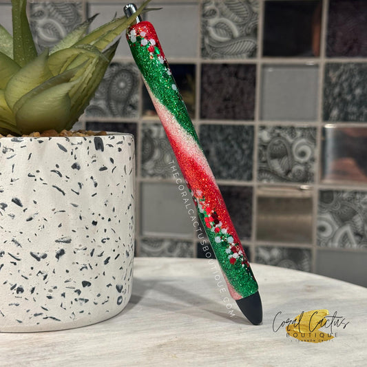 Custom Pen - Christmas Red & Green Swirl