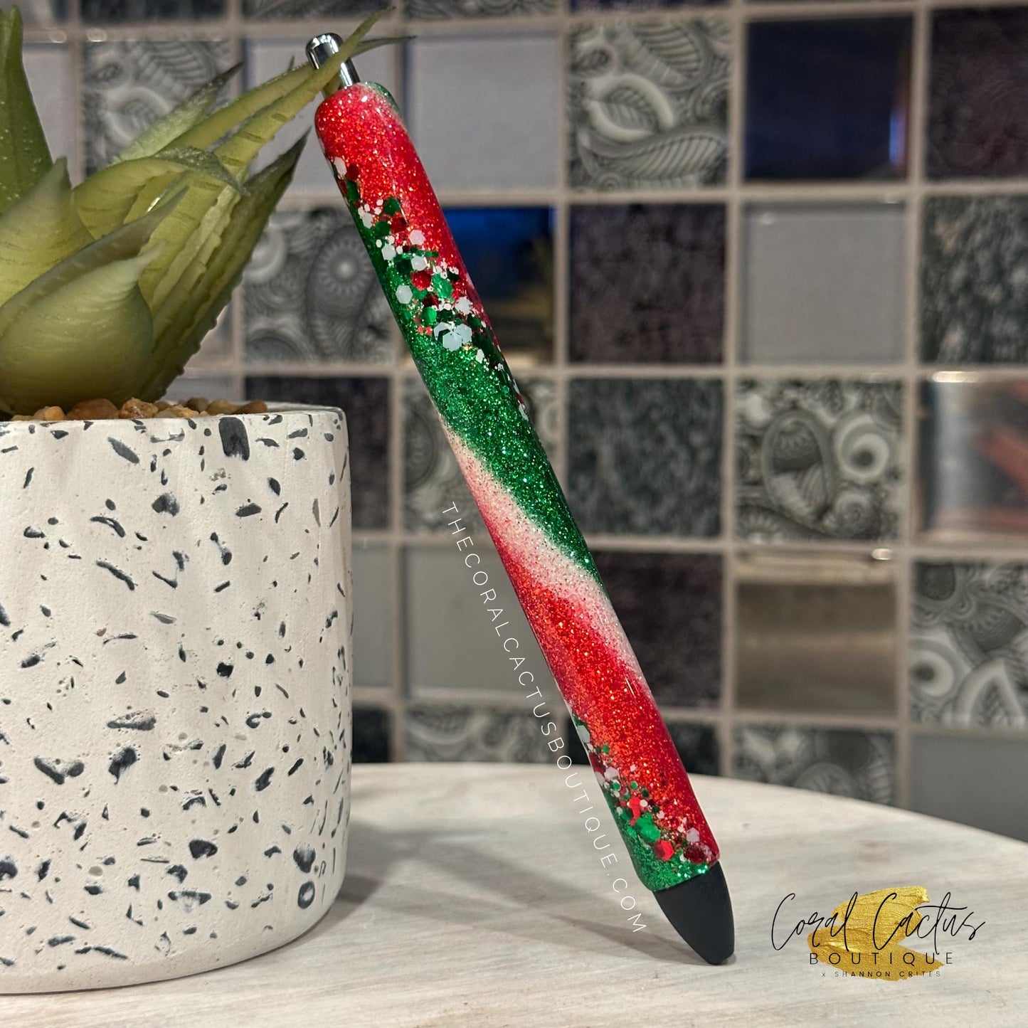 Custom Pen - Christmas Red & Green Swirl