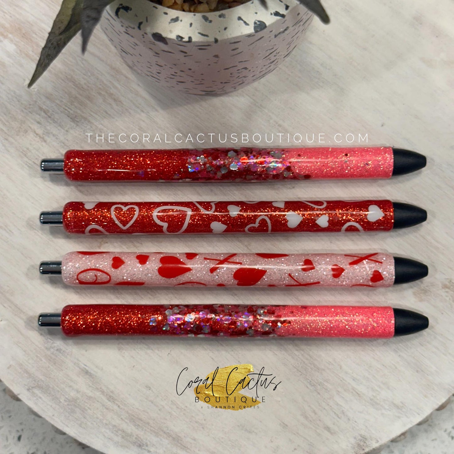 Custom Pen - Red with White Hearts