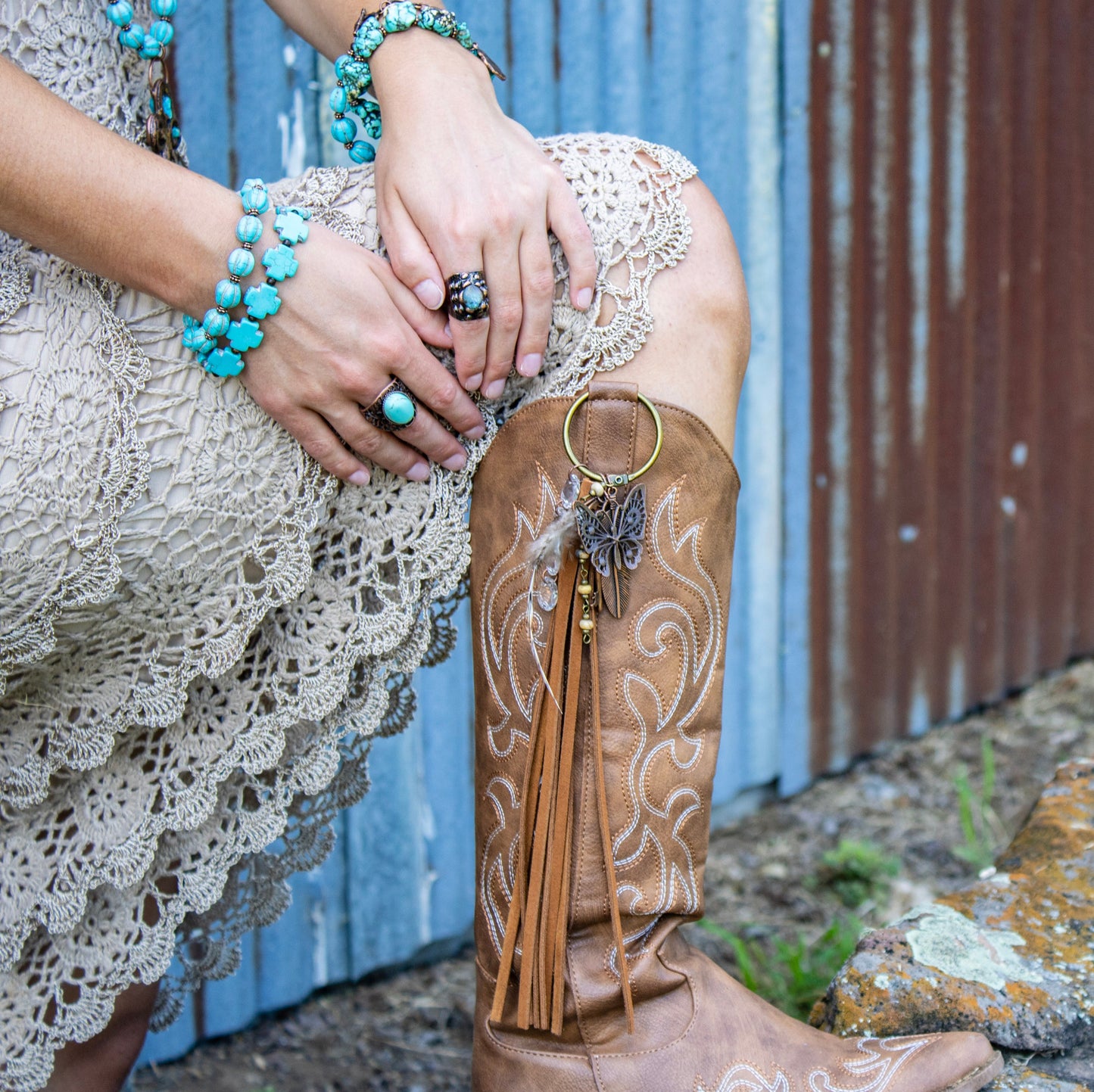 *Turquoise Cross Beaded Stretch Bracelet 811a