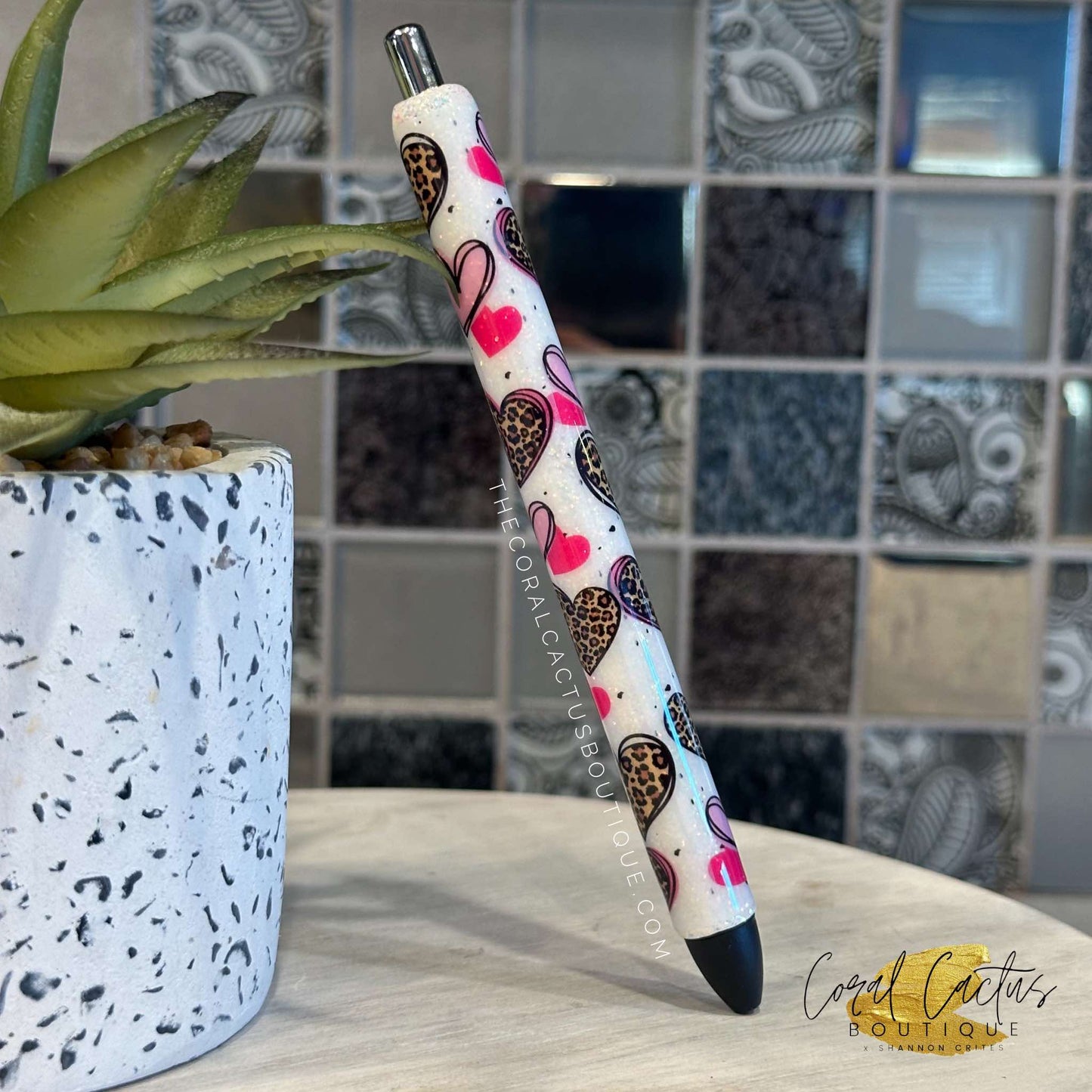 Custom Pen - Leopard Hearts