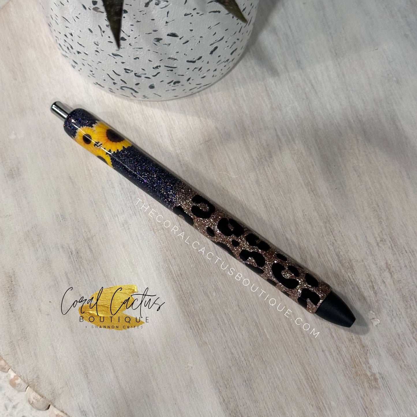 Custom Pen - Black and Gold Sunflower