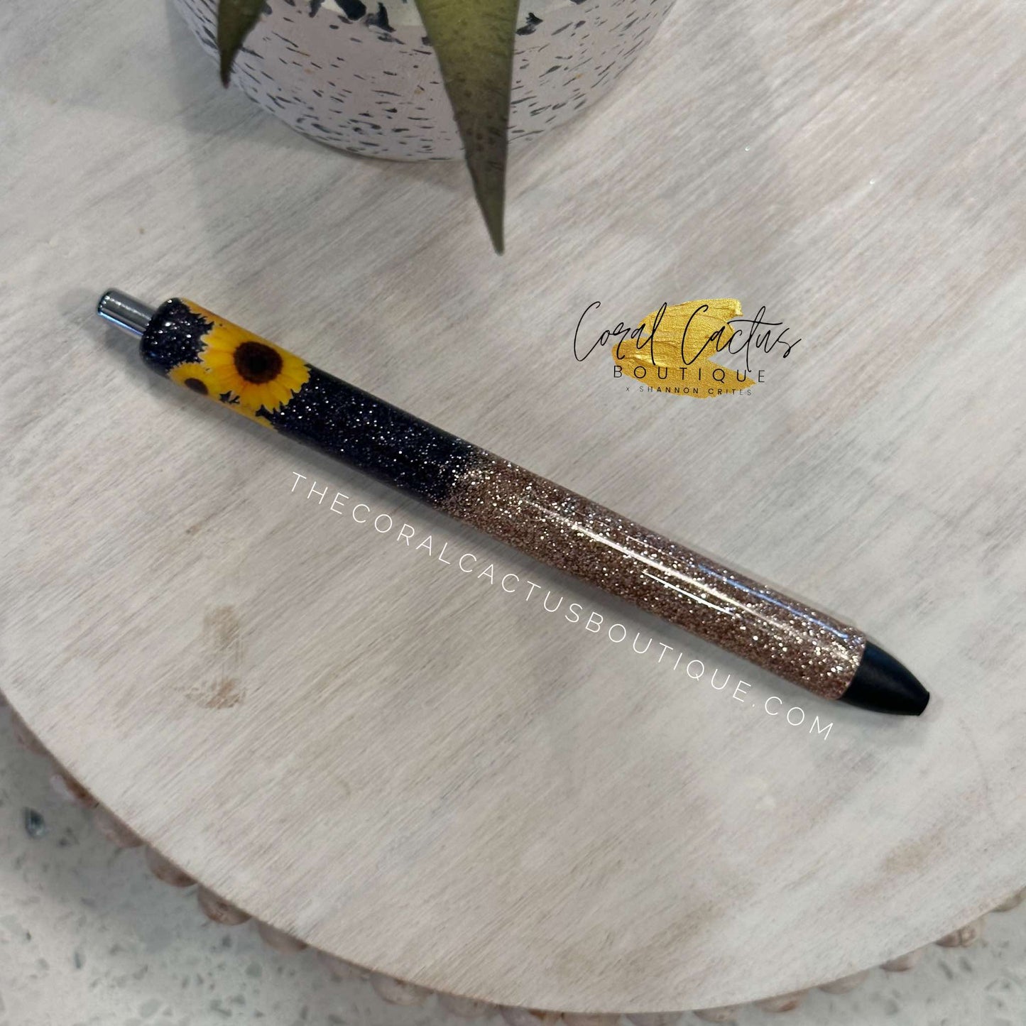 Custom Pen - Black and Gold Sunflower