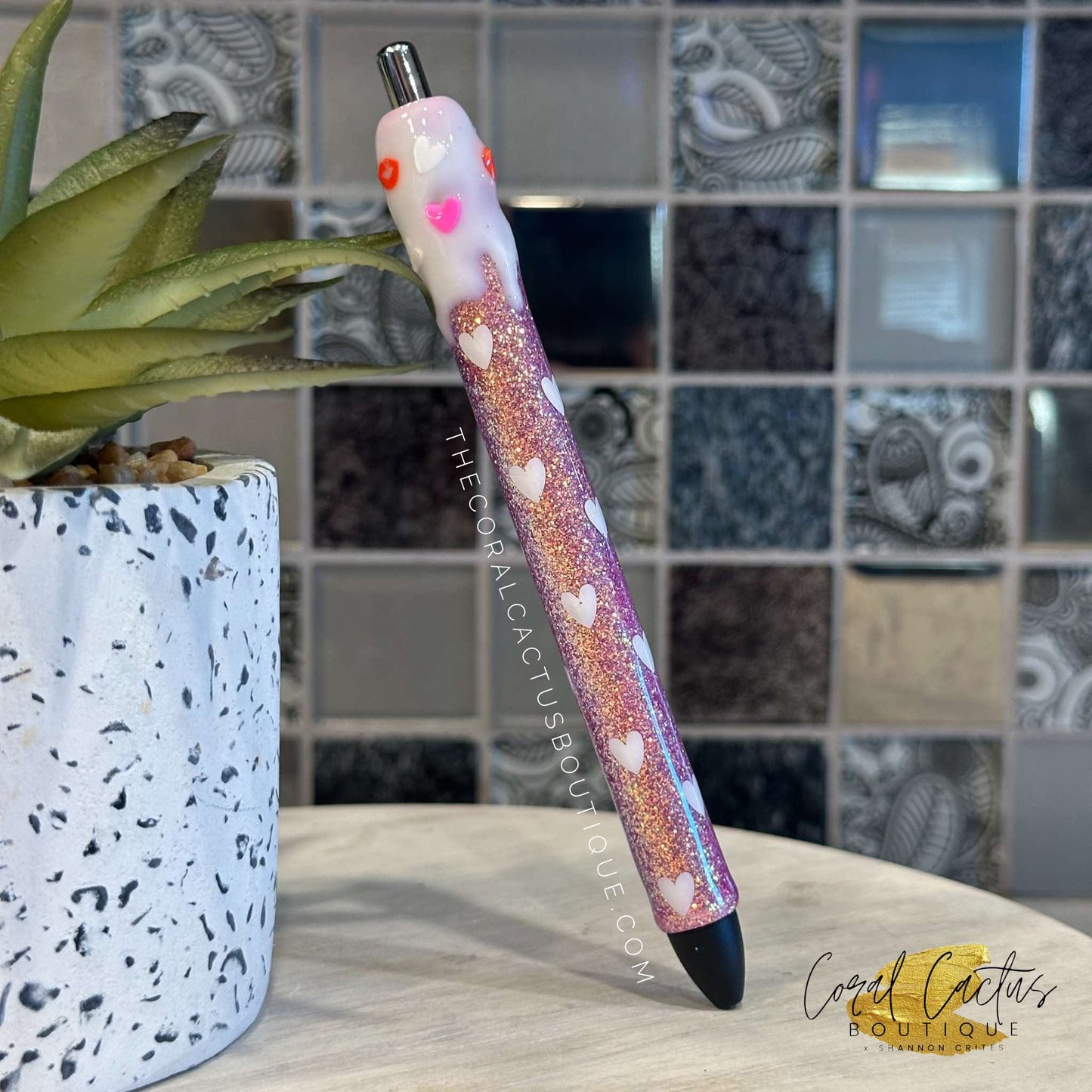 Custom Pen - Rose Gold Hearts Drip