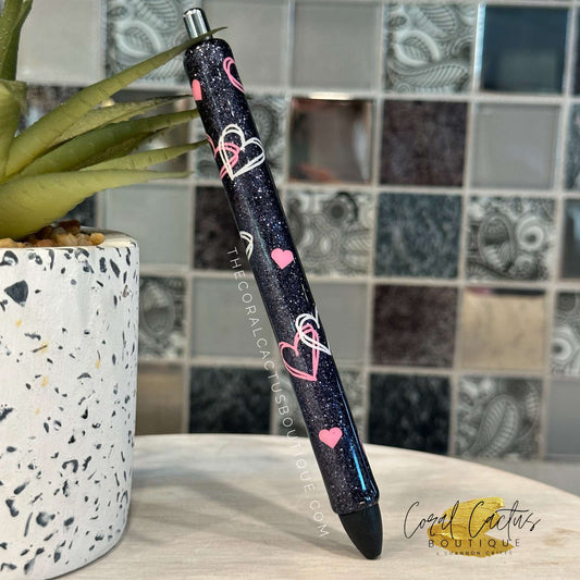 Custom Pen - Love Hearts Black